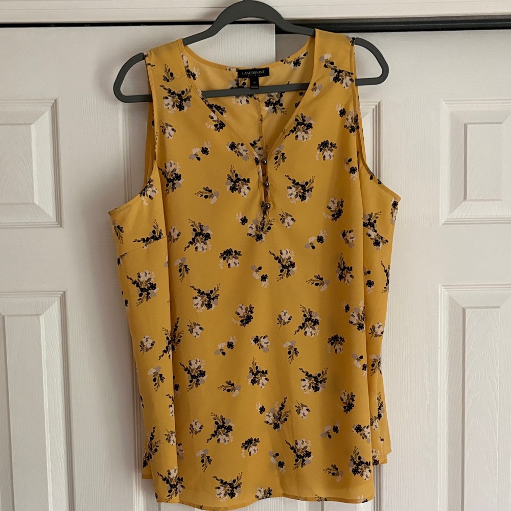 Lane Bryant Yellow Floral Sleeveless Blouse